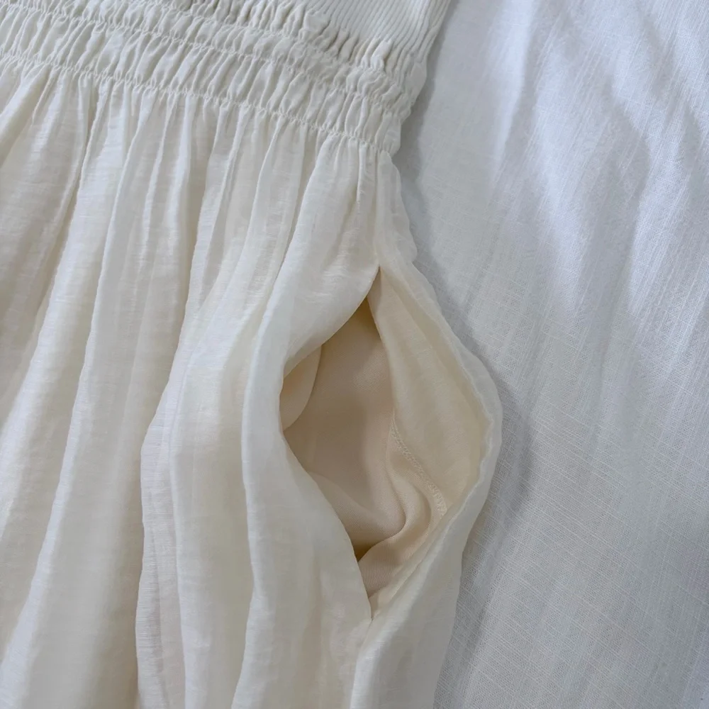 Vince Smocked Mixed Media Tencel Midi Dress - Picture 4 of 8